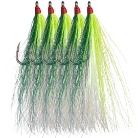Bucktail Teasers with Hook Saltwater, Fishing Teaser Lures Flounder Rig Fishing Jig Hooks 5 Colors for Flounder Salmon Trout Sea Bass (Green, 10pcs)