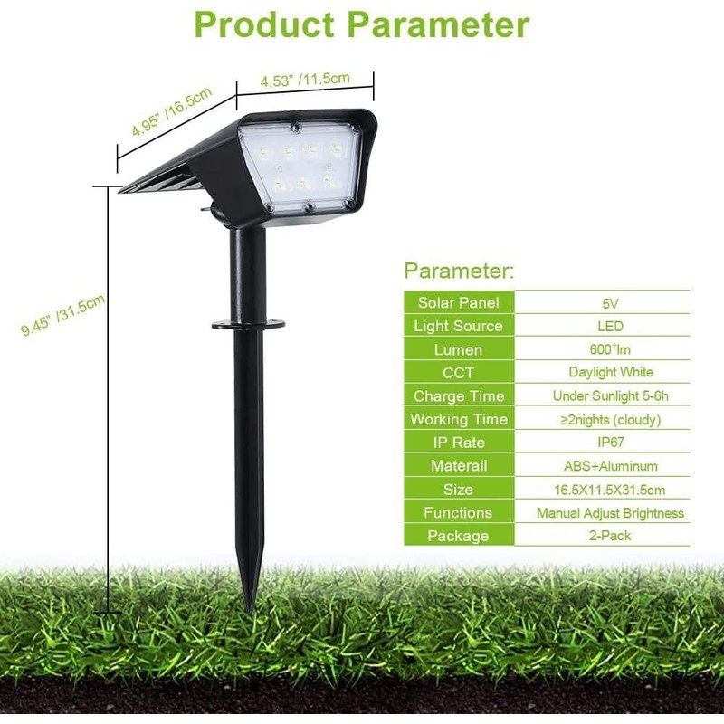 EMANER Landscape Lights Outdoor Solar Powered, 2-Pack 80W Equivalent, Dusk