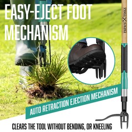 Papa's Tools Weed Puller Tool, 44" Stand Up Weeder Garden Tools & 4 Claw Steel Head, Dual Weed Eject Tech. Made With Real Bamboo & Long Wooden Handle, Yard Weeding Remover For Gardening Men & Women