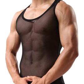 ZJWeiLan Men's Mesh Tank Top Vest, See-Through Casual and Comfortable Vest Black