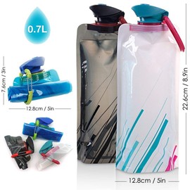 Sinwind 700 ml Foldable Water Bottles Set, Unisex Adult Foldable Water Bottles Set of 4 Flexible Collapsible Reusable Water Bottles Drinking Bag for Hiking, Adventure (4 Pieces)