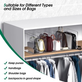 Purse Organizer for Closet, 8 Pack Adjustable Acrylic Shelf Dividers for Closet Organization, Closet Organizers and Storage, Purse Separator Handbag Storage Organizer, Purse Dividers for Closet