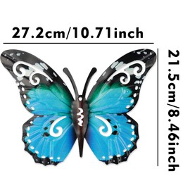 REBECASKYENS 2 Pieces Outdoor Large Metal Butterfly Garden Decorations Outdoor Wall Art Metal Butterfly for Outdoor Fences Shed Walls, 27 x 22 cm (Blue and Yellow)