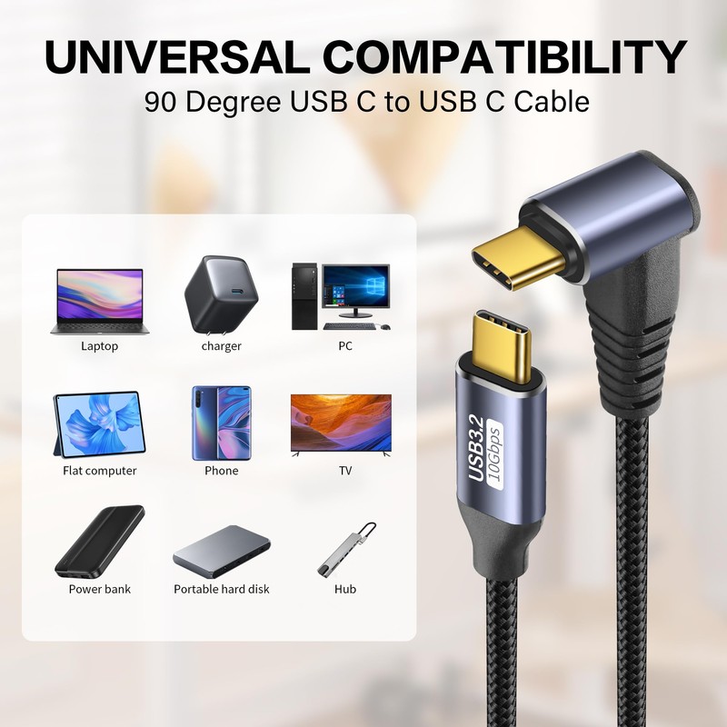 YACSEJAO USB C to USB C 90 Degree Cable 10Gbps