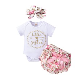 Catpapa Newborn Baby Girl Romper Jumpsuit Bodysuit +Pants Shorts+Headband Outfit Set