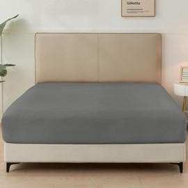 GOKOTTA Full Fitted Sheet Only, 15" Deep Pocket Full Size Fitted Sheet with Elastic Corner Straps -Washed & Brushed Microfiber Polyester- Ultra Soft, Hotel Luxury, Non Slip, Wrinkle-Free - Dark Grey