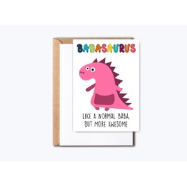 GreenStar Gifts Baba Dinosaur Card Babasaurus - Dinosaur Birthday Card - Baba Birthday Card - Happy Birthday Card - Mother's Day Card - Card For Baba