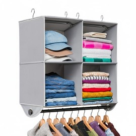 HOLDN’ STORAGE - 4 Shelf Hanging Closet Organizer with Metal Rod - Bamboo Inserted, Holds up to 24 pounds - 24” W x 12” D x 29.5”H - Perfect for College Dorms & RV Hanging Organizer