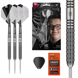 Target Darts Beau Greaves Steel Tip Dart Set, 23G | 90% Tungsten Darts, Pro Grip Dart Shafts & Pro UItra No.2 Flights, Swiss Points Silver & SP Tool Included | Player Edition Professional Dart Set