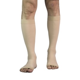 HBM 30-40 mmHg Compression Socks for Women & Men Open Toe Support Stocking for Varicose Veins Swelling Travel (Beige M )