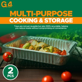 G4GADGET Pack of 2 Large Disposable Aluminium Foil Trays Containers 32x26 cm | Half Size Pans for Baking, Roasting, BBQ, Cooking, Food Storage | Freezer & Oven Safe