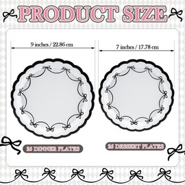 Yungyan 50 Pcs Black Bow Plates 7 and 9 Inch Coquette Bow Paper Plates Coquette Theme Decoration for Birthday Party Engagement Wedding Baby Shower Tableware Disposable Supply(Gingham)