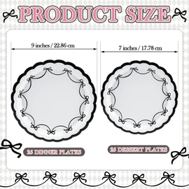 Yungyan 50 Pcs Black Bow Plates 7 and 9 Inch Coquette Bow Paper Plates Coquette Theme Decoration for Birthday Party Engagement Wedding Baby Shower Tableware Disposable Supply(Gingham)