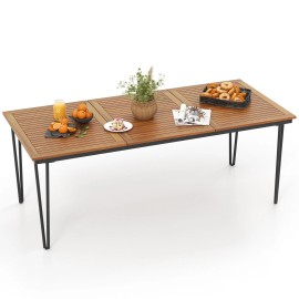 Patiojoy 79" Outdoor Dining Table 8-Person Acacia Wood Table with 1.9" Umbrella Hole