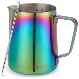 Milk Frothing Pitcher Colorful 600ml (20oz) Steaming Pitchers Stainless Steel Milk Coffee Cappuccino Latte Art Barista Steam Pitchers Milk Jug Cup with Decorating Art Pen