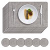 MOSAYT Faux Leather Placemats Set of 6, Heat Resistant Wipeable Washable Vinyl Place Mats with Coasters, Waterproof Oil Proof Table Mats for Kitchen Dining Party Outdoor, 12" x 18", Light Grey