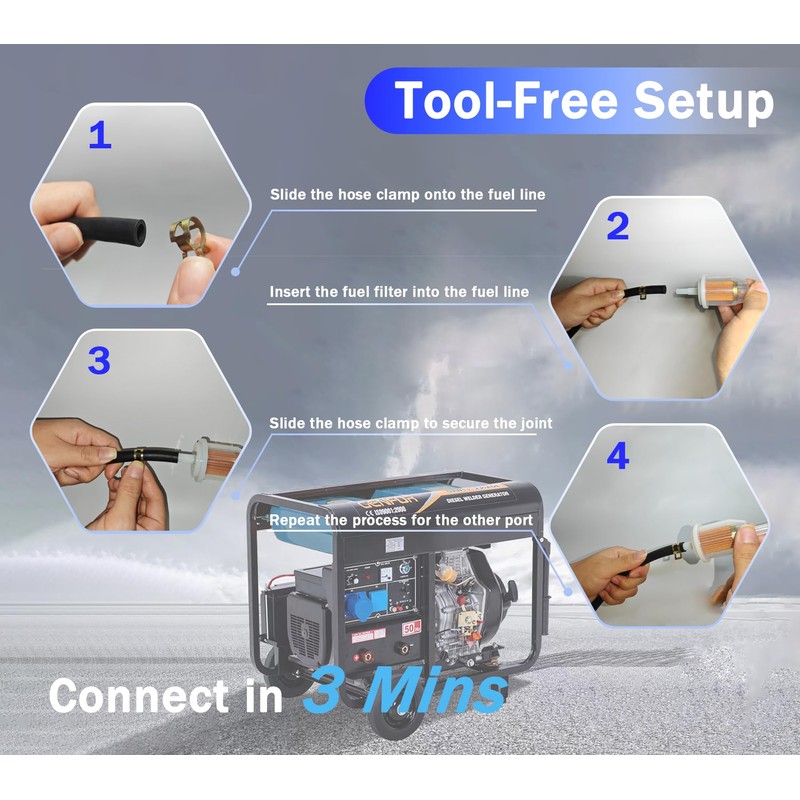 1/4 Fuel Line kits, 1.5Meter/5-Foot Fuel Line + 4Pcs Inline