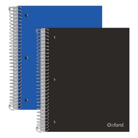 Oxford Spiral Notebooks, 5 Subject, College Ruled Paper, Durable Plastic Cover, 200 Sheets, 5 Divider Pockets, 2 per Pack (10388)