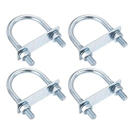 DTGN M10x50x90mm U Bolts Round Kit - 4Set - Carbon Steel U-Bolt Kit with Nuts, Washers, Frame Plate - Good for DN40 Pipe, Trailer, Automotive, Leaf Spring Fastener