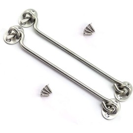 SQXBK 8 Inch Cabin Hook Eye Latch Wind-Proof Lock Shed Stainless Steel Gate Door Window Safety Stopper Silent Holders Catch Lock with Mounting Screws