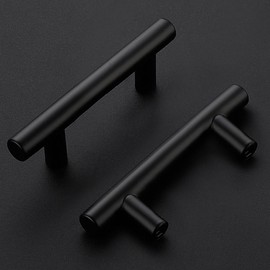 Ravinte 10 Pack Kitchen Cupboard Handles Black Cupboard Handles 64mm Hole Center T Bar Kitchen Handles Pulls for Cabinets and Drawers