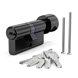 MANICAF Knob Cylinder 30/30, Euro Cylinder Lock, Lock Cylinder with Knob, Security Lock Front Door, Cylinder Lock 60 mm with 5 Brass Keys (Black)