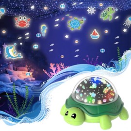 Kids Projector Night Light, Turtle Lamp 10 Lighting+2 Films Night Light for Kids, 360° Star Projector Ocean Ceiling Lights for Toddler Bedroom Decor Nursery, Sea Turtle Birthday Gifts for Girls Boys