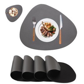 MiiDD Oval Placemats Set of 4,Table Pacemats Set of 4,Dual Sided Placemat for Round Tables,Waterproof Non-Slip Place Mats and Coasters,Placemats for Round Table(Black&Grey)