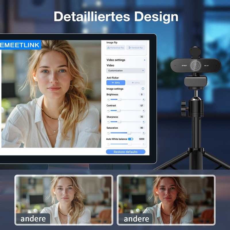 EMEET Webcam 4K, Nova 4K Webcam with Tripod, 2 Microphones