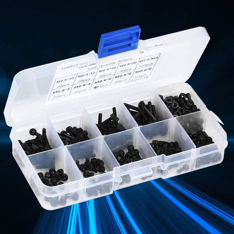 Screw Screw with Nut, 300 Pieces Black Alloy Steel 12.9