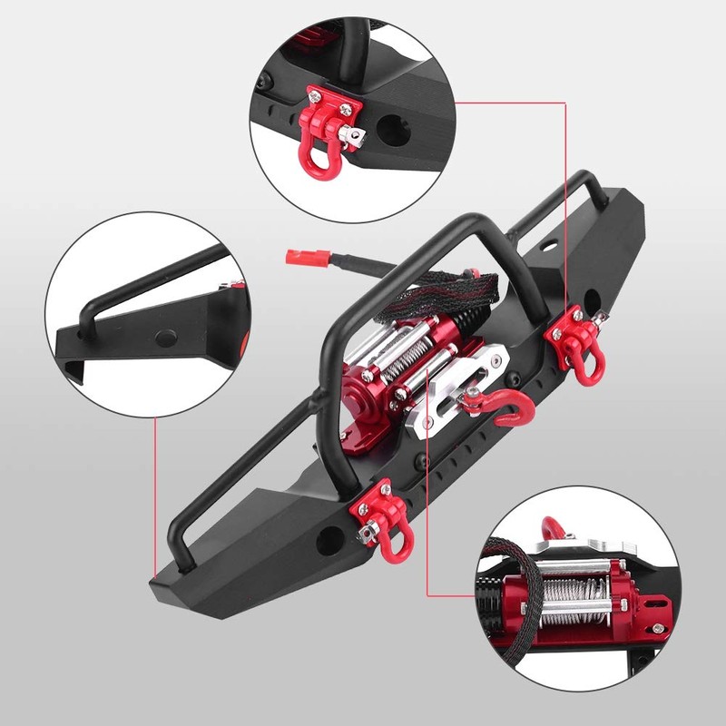 Front Bumper, RC Crawler Aluminum Bumper Mount with Winch, LED