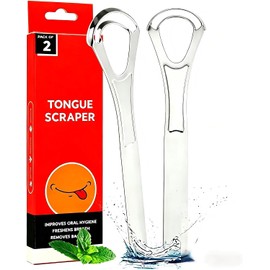 GeeRic Set de 2 Cepillo de Lengua de Acero Inoxidable, Rascador de Lengua Kit de Limpieza Bucal para Limpiador de Raspado de Lengua Oral Limpia Lengua Niños y Adultos,Para Un Aliento Fresco Y Cuidado Bucal Plata