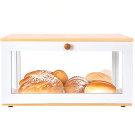 ETMI Bamboo Bread Box for Kitchen Countertop - Large White Bread Box Pastry Display case kitchen Storage