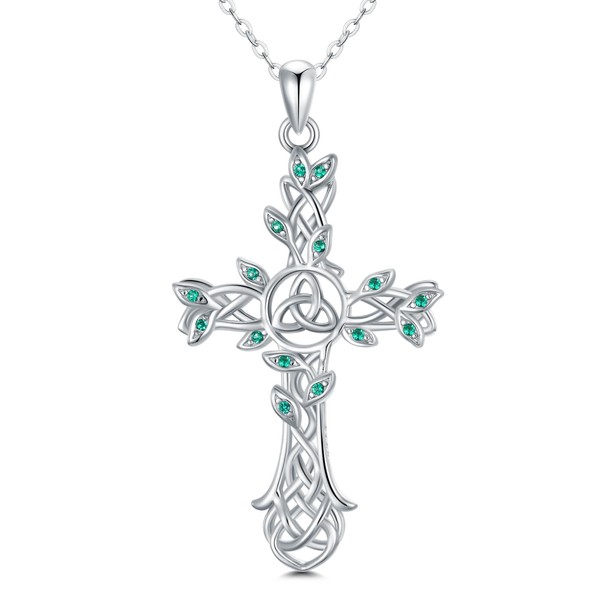 REDSUN Celtic Cross Necklace Sterling Silver Celtic Knot Cross Pendant Necklace Cross Jewellery for Women Girls, Sterling Silver