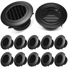 VIHOSE 12 Pcs 4 Inch ABS Round Vent Cover Plastic Soffit Exhaust Bathroom Black Vent Cover with Built in Fly Screen Mesh Air Louver Grille for Bathroom Office Home Kitchen