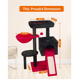 FISH&NAP Cute Cat Tree Kitten Cat Tower for Indoor Cat Condo Sisal Scratching Posts with Jump Platform Cat Furniture Activity Center Play House RedBlack