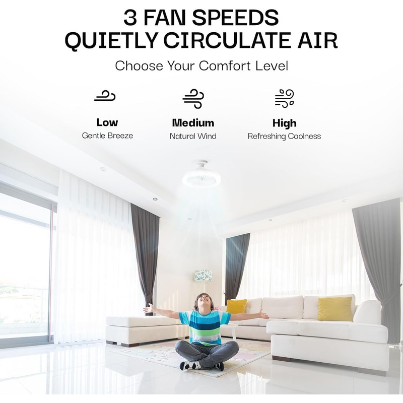 Bell+Howell SocketAir Wireless Ceiling Fan Light with Remote Control, Extender,110-120