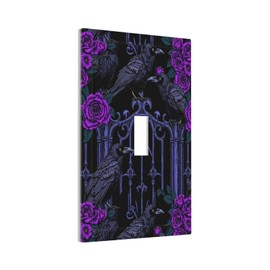 Naiqadnehz Decorative Light Switch Cover Gothic Style Crow Purple Flowers 1 Gang Single Toggle Decorator Outlet Wall Plate Device Electrical Faceplate Switchplates for Bedroom living Room Decor