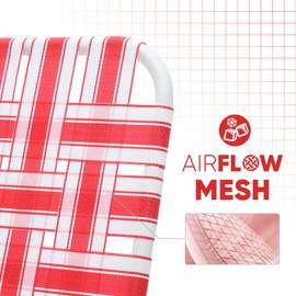 Sekey Folding Lawn Chair, Beach Chair for Adults with Highback, Camping Chair with Webbed Airflow Mesh, Patio Chair with Rust-Proof Coating, Webbed Lawn Chair for Outdoor, Fishing, Backyard, Red