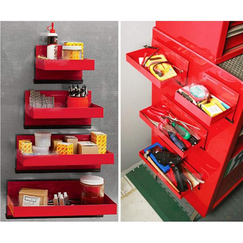 Magnetic Shelf 4-Pcs Set - Red Tool Trays - Metal