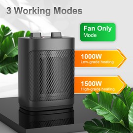 Space Heater 1500W Personal Heater with 2 Heat Settings PTC Element Overheat & Tip Over Protection Thermostat Control for Indoor Use Black