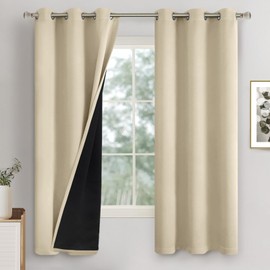 QUEMAS Blackout Curtains for Bedroom 63 Inch Length 2 Panels Set, Full Room Darkening Thermal Insulated Light Blocking Soundproof Grommet Window Curtains, Each 42 Inch Wide, Beige