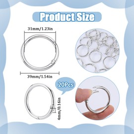 SOFPLATE 1 Box 20Pcs 40mm Round Carabiner Clip Snap Silver Spring O Rings Clasp Metal Alloy Keychain Key Ring Mini Clips Buckle Trigger Hook for Purse Strap Bag Handbag Keys Crafts jewellery Supplies