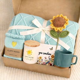 JOYIT Get Well Gifts for Women - Care Package for Women, Get Well Soon Gift Baskets Self Care Gifts, Surgery Recovery Gift Sending Sunshine Sunflower for Friend Mom Sister (Blue)