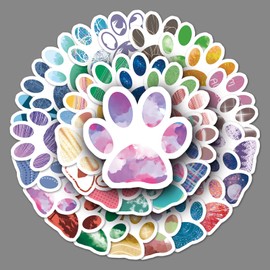 50Pcs Cool Paw Print Stickers Cute Colorful Dog Cat Paw Stickers for Laptop Scrapbook Skateboard Water Bottle Cars Guitar Computer, Waterproof Cartoon Animals Paw Stickers for Teens Adults Kids