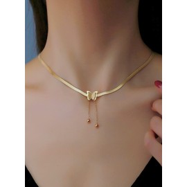 Gold Butterfly Flat Chain Necklaces for Women Stainless Steel Snake Chain Cute Chokers Collar Minimalist Bead Jewelry Simple Gift