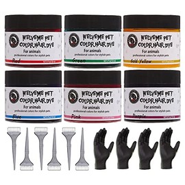 WELYEME Pet Hair Dye Set - Permanent Non-Toxic Safe Color Brushes & Gloves, 6 Colors