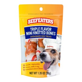Beefeaters Dog Treats- Triple Flavor Mini Knotted Bones 1.26oz, Case of 12 | Dog Food High Protein with Real Chicken | No Artificial Flavors/Colors | Training Treats for All Dog Sizes