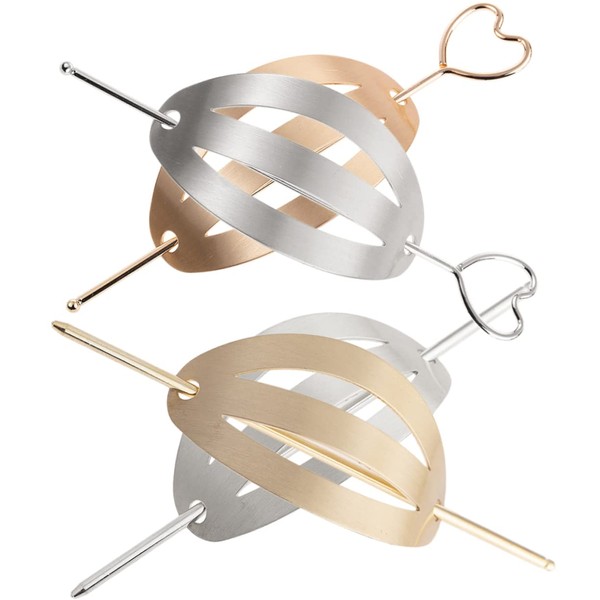 PACKOVE 4Pcs Metal Heart Hair Bun Sticks Elegant Hair Holders