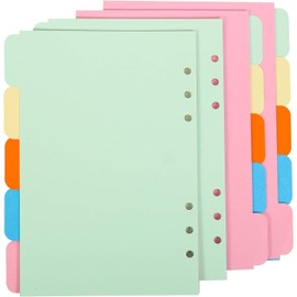 Parallelower 25 Sheets/5 Sets Folder Dividers A5 Coloured Folder Index 6 Holes Folder Index Dividers Suitable for DIN A5 Folder for Ring Binder, Planner, Notebook